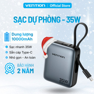  Sạc Dự Phòng 10000mAh Vention 35W PD3.0 Tích Hợp Cáp USB-C Thiết Kế Nhỏ Gọn Tiện Lợi Sạc Nhanh An Toàn Ổn Định 