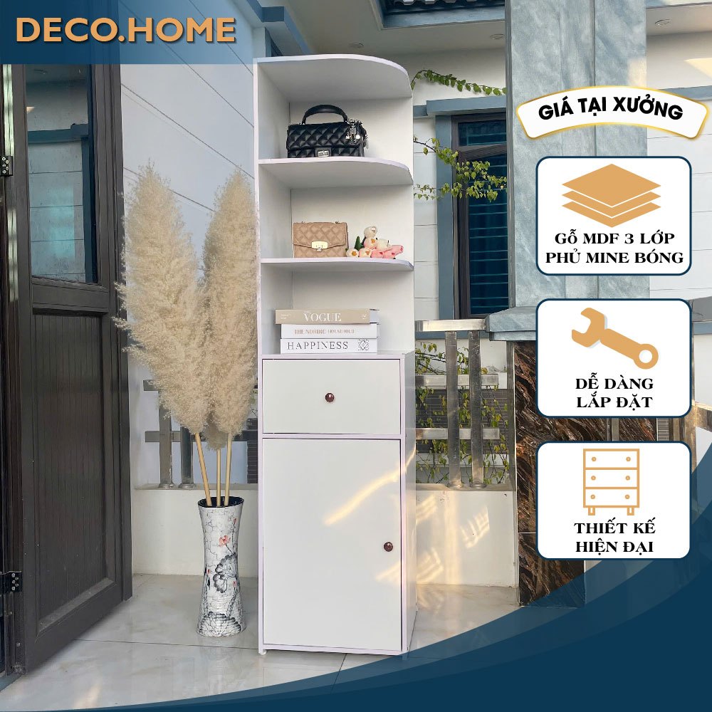 Kệ góc tường DECOHOME, kệ decor có tủ đa năng, kệ để đồ bo góc tròn, chất liệu gỗ MDF chống nước chố