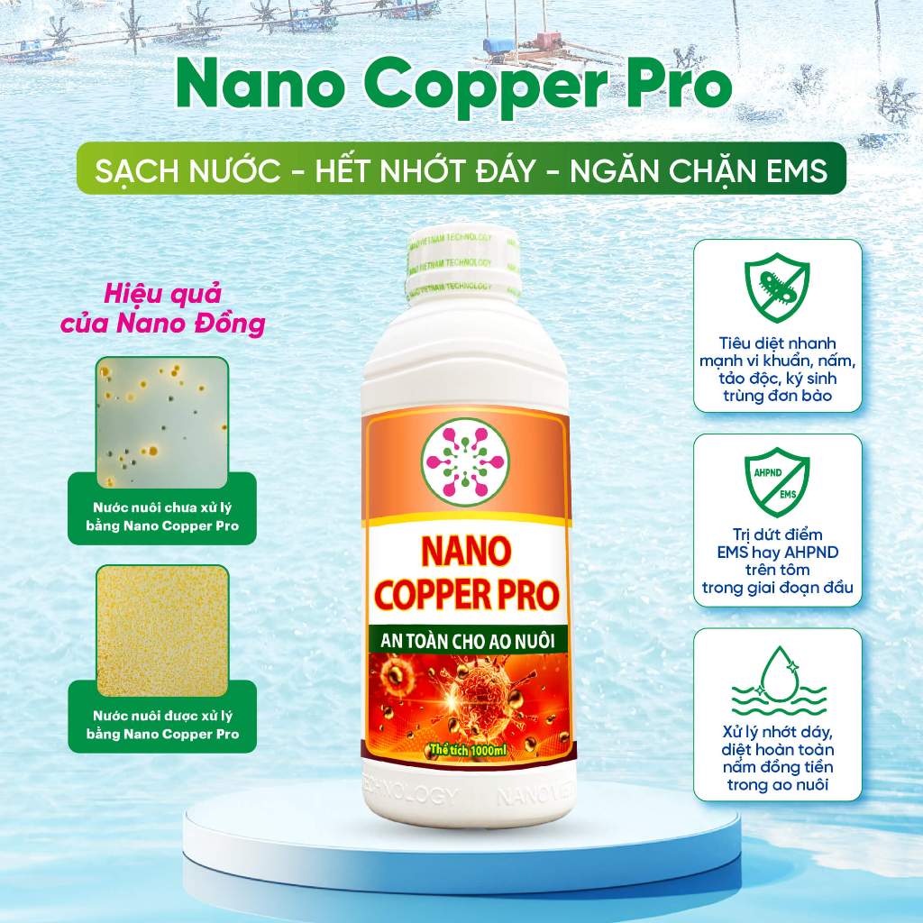 Nano Copper Pro (Nano Đồng) chuyên xử lý vi khuẩn, nấm đồng tiền, TPD, EMS, tảo độc, ký sinh trùng c