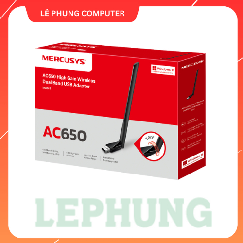 USB Wifi Mercusys MU6H băng tần kép AC650 | 2 băng tần 2.4 & 5.0 GHz - bảo hành 24 tháng