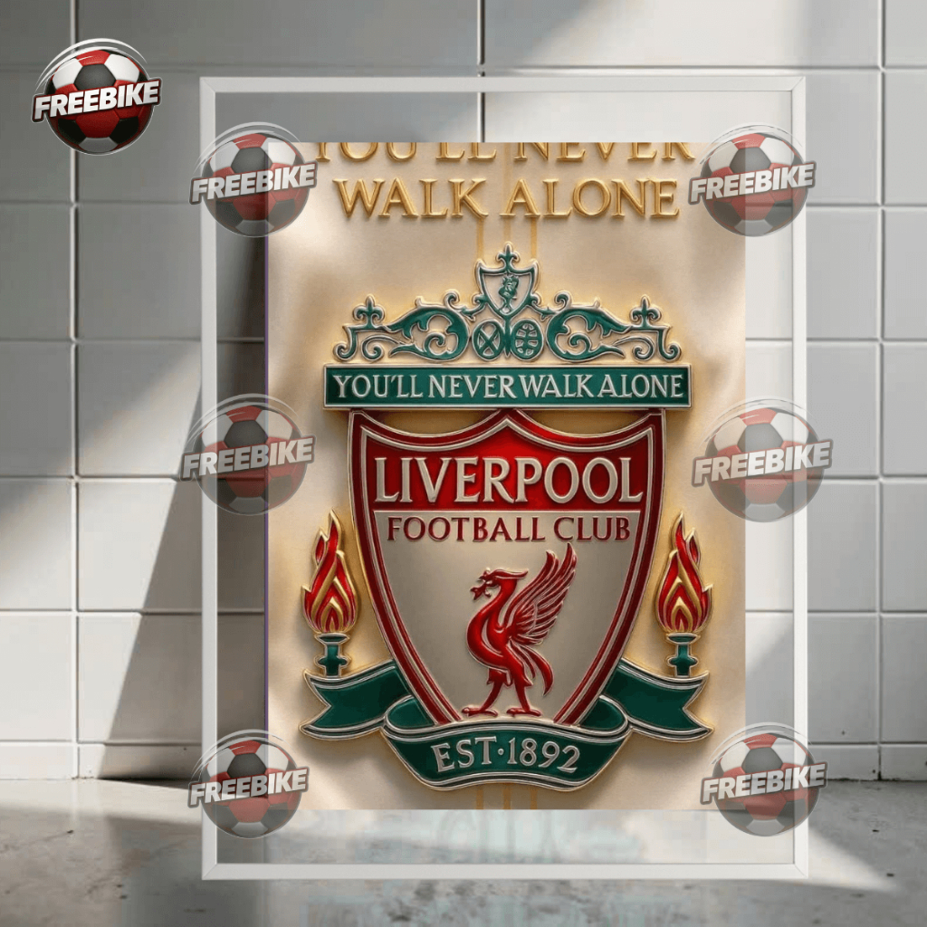 POSTER LOGO LIVERPOOL KHUNG BẰNG KÍNH PHA LÊ CAO CẤP