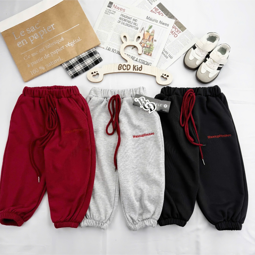 Quẩn nỉ cotton dày dặn, ấm áp bo gấu dáng thể thao năng động size 7-27kg - Hana House