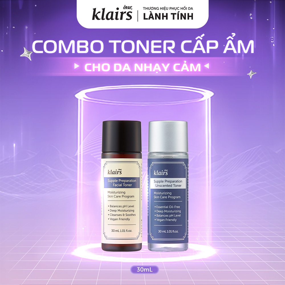 Combo 2 Nước hoa hồng Dear Klairs Supple Preparation Toner mini 30ml