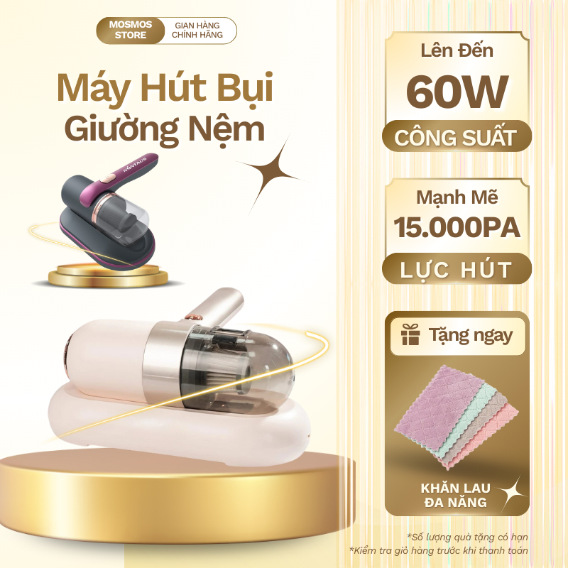 Máy hút bụi giường nệm cầm tay không dây - Hút bụi/ga đệm/sofa, lực hút 15.000PA có tia UV khử khuẩn