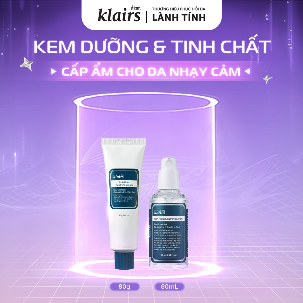 Combo Tinh chất Dear, Klairs Rich Moist Soothing Serum 80ml + Kem dưỡng Dear, Klairs Rich Moist Soot