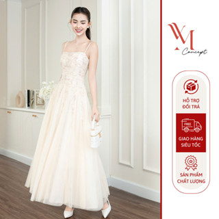  YM Concept Đầm Dự Tiệc Dáng Dài 2 Dây Ren Hoa 3D Phối Lưới Dáng Xoè Trang Nhã D1317 