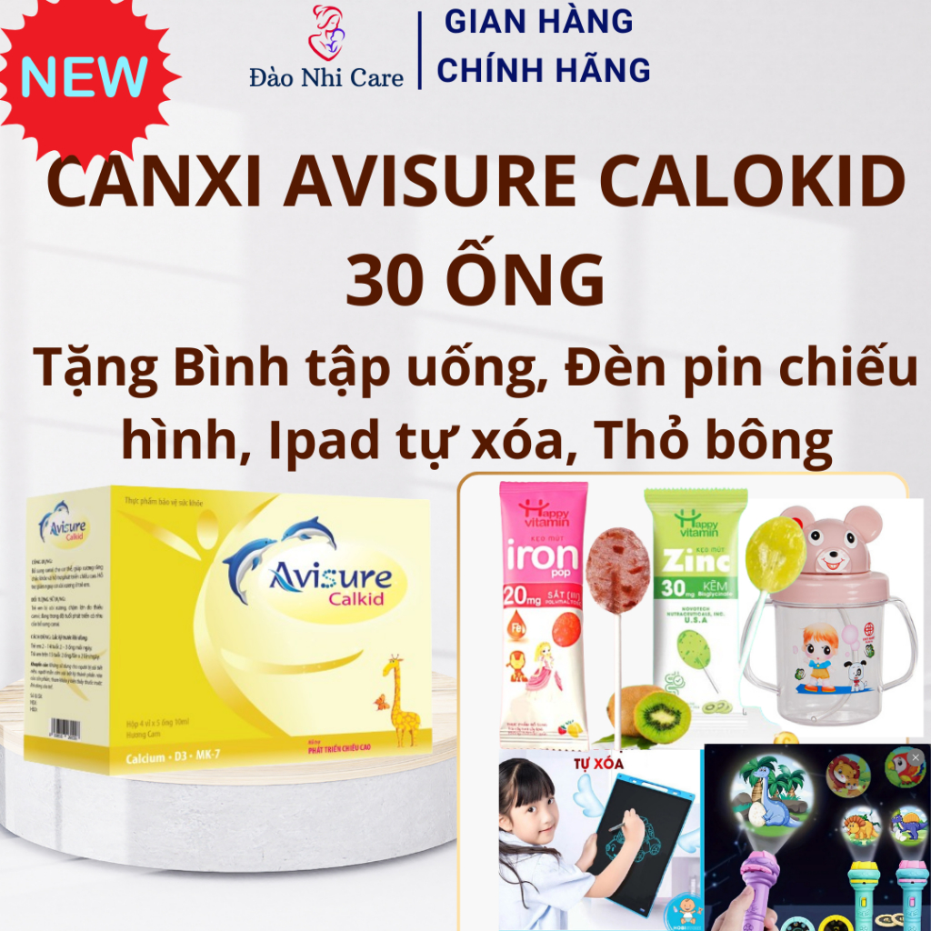 [30 ống Tích Điểm] Avisure Calkid Canxi Cho Bé Hỗ Trợ Phát Triển Chiều Cao 30 ống