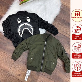  Áo khoác bomber bé trai trần bông thêu da hình miệng cá mập buồn sau lưng tay rút trần bông boy phố AK242P 