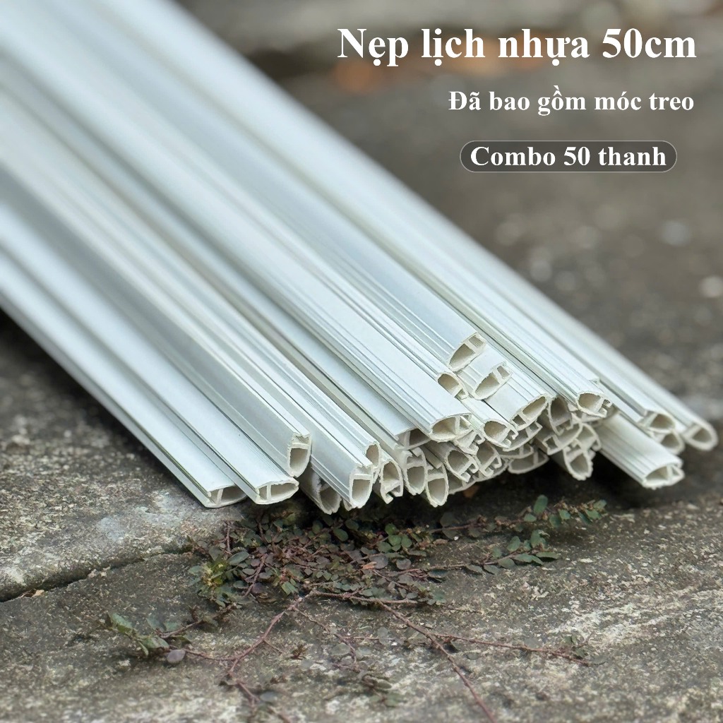[50cm] Combo 50 thanh nẹp lịch nhựa ,nẹp treo bản đồ, tranh ảnh thư pháp đã kèm tai treo