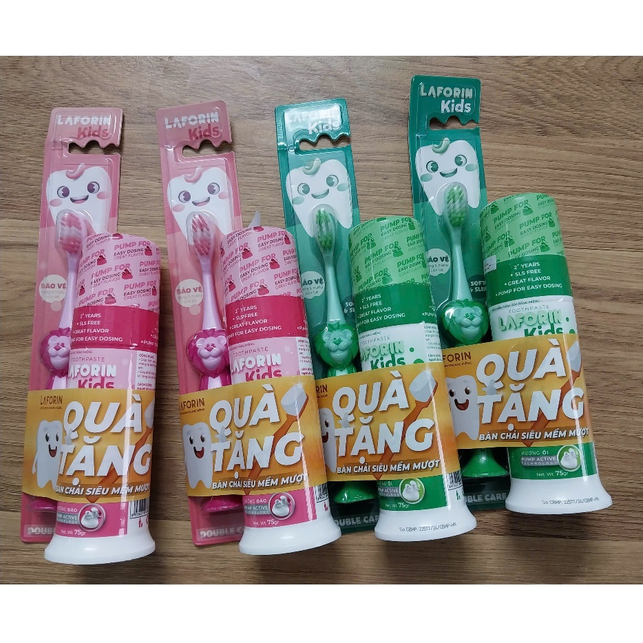 Kem đánh răng Laforin Kids hương đào phòng ngừa sâu răng, giúp hơi thở thơm mát cho bé từ 1 tuổi