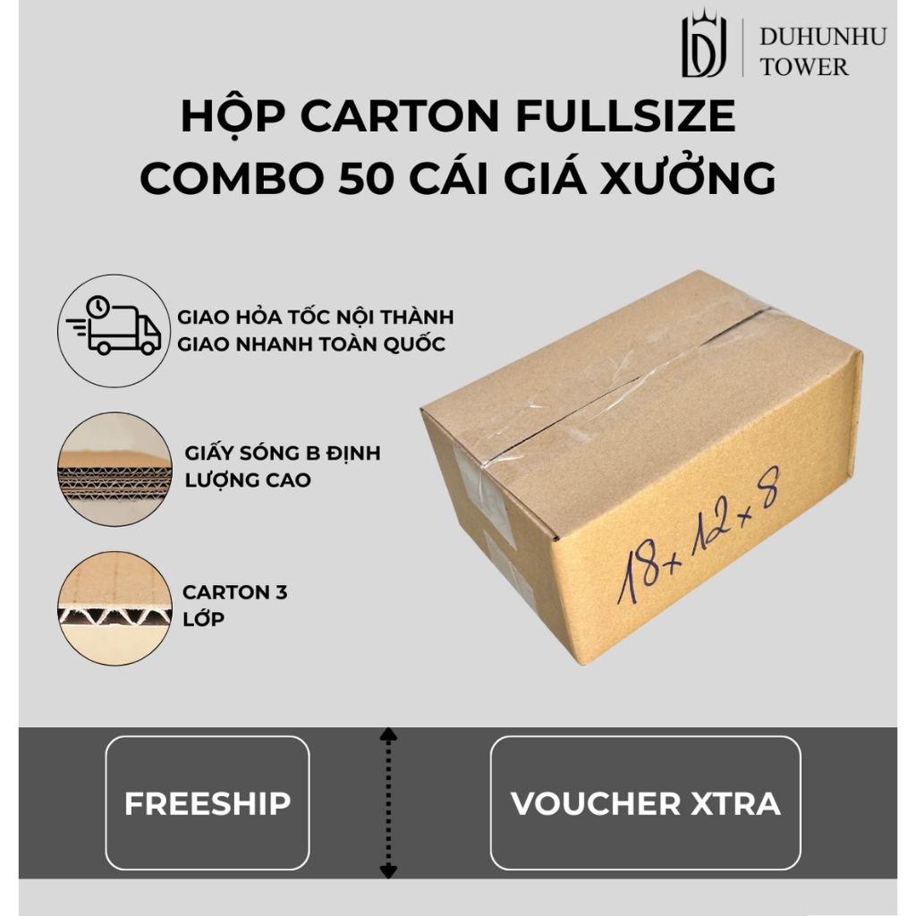 Combo 50 thùng carton 18x12x8 cao cấp giá xưởng, thùng carton ship cod giá rẻ
