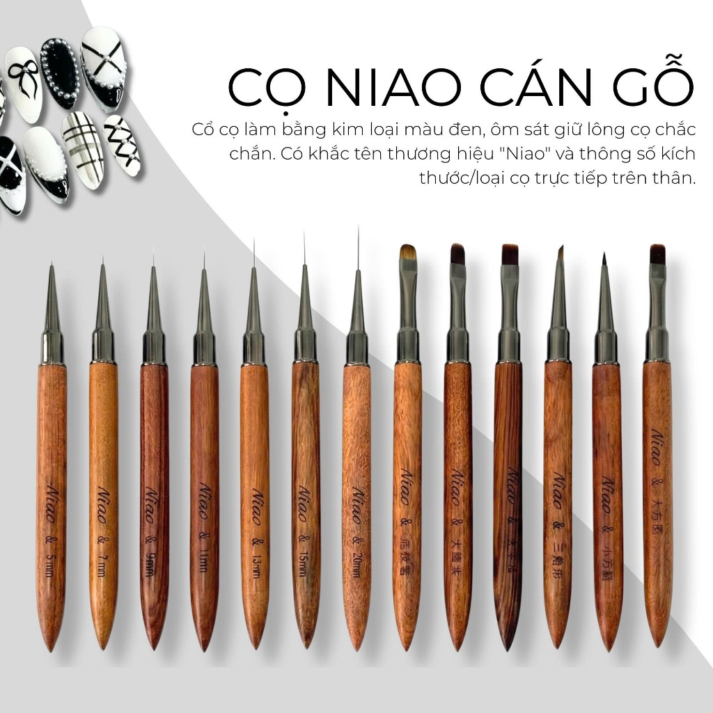 Bộ cọ vẽ nail 13 cây đa năng Niao, cọ vẽ móng cao cấp, thiết kế sang trọng, đầu cọ bền, không rụng