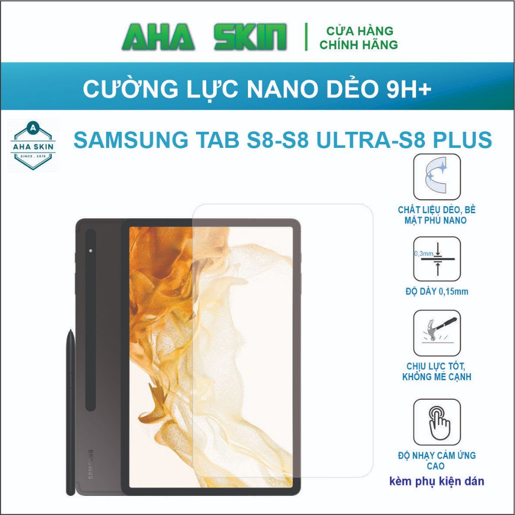 Dán cường lực Samsung Tab S8/S8 Plus/S8 Ultra, Cường lực dẻo 9h+