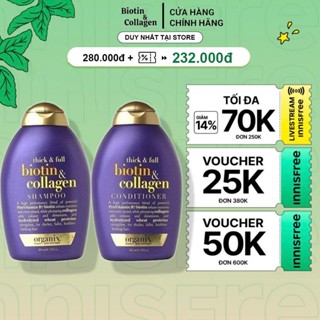  Combo Gội Xả OGX thick & full + biotin & collagen shampoo phục hồi dưỡng ẩm chống rụng kích mọc tóc 385ML 