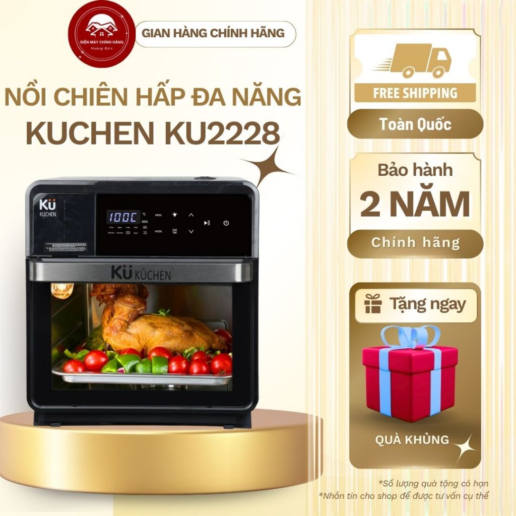 Nồi chiên không dầu kết hợp hấp KUCHEN KU PCL2228 - Dung tích 16L - Lòng nồi Inox 304