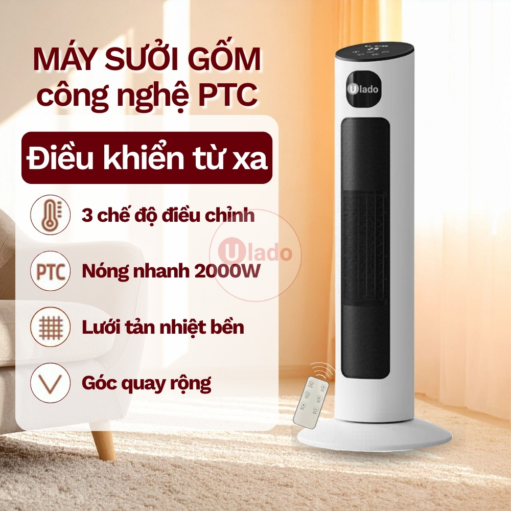 Quạt Sưởi Gốm Máy Sưởi Lõi Gốm Công Nghệ PTC Sưởi Nhanh 2000W Cao Cấp Không Đốt Oxi, Không Khô Da - dienmayanhduong