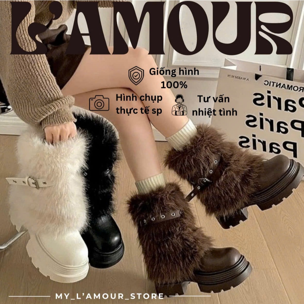 (SẴN TRẮNG 39)(TĂNG 1 SIZE) Giày Bốt Lông Nữ Cổ Cao Đế 6P Thời Trang Thu Đông Hàn Quốc - Hazi Boots