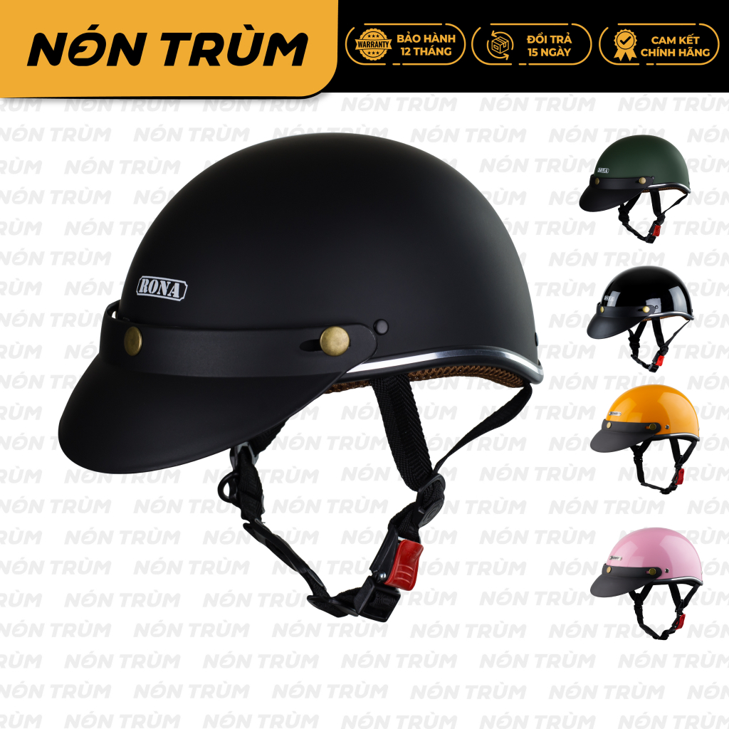 Mũ Bảo Hiểm 1/2 RONA Hali Viền Bạc – Chính Hãng – Nam Nữ Đi Xe Máy – Tặng Túi Vải – Nón Trùm