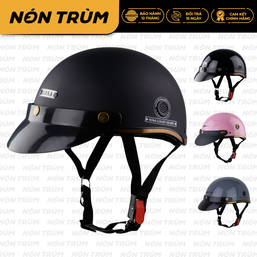 Mũ Bảo Hiểm Nửa Đầu 1/2 Rona Haly Luxury – Chính Hãng – Nam Nữ Đi Xe Máy – Tặng Túi Vải – Nón Trùm