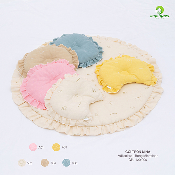[Chính Hãng] Gối Đầu Cho Bé Anminaza Vải Sợi Tre - Bông Microfiber Cao Cấp - APK0019,APK0020