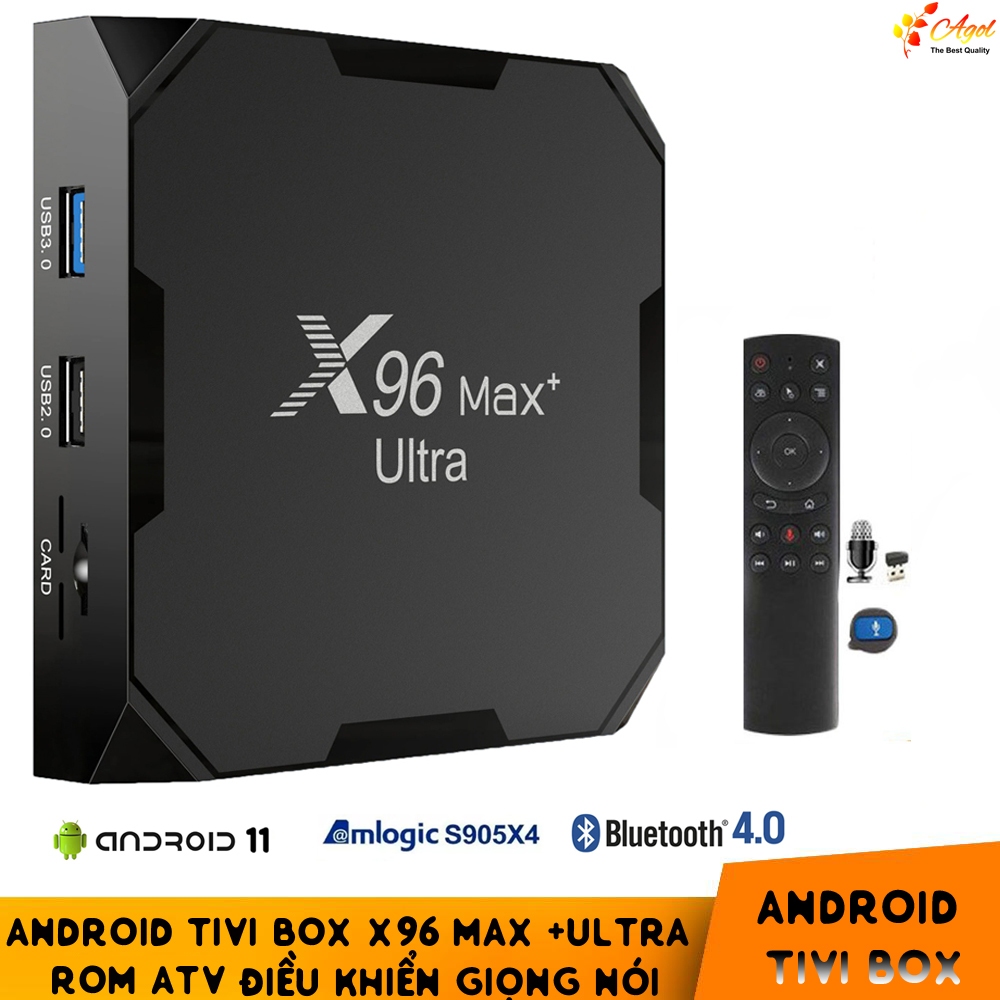 Android tivi box x96 max plus ultra có điều khiển giọng nói và cử chỉ tay người dùng 4GB RAM 32G Rom