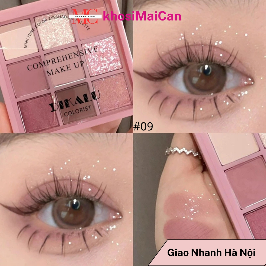 [ GIÁ SỈ ] Bảng phấn mắt DIKALU 9 ô Màu Ánh Nhũ Tone Hồng Cam Nhẹ Nhàng Quyến Rũ