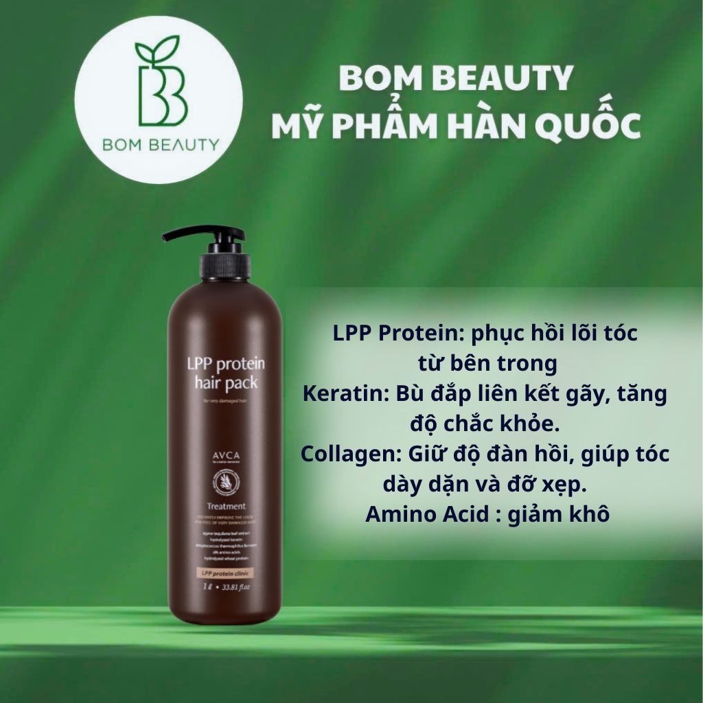 (hàng cty) Kem Ủ / Mặt nạ ủ phục hồi Tóc AVCA LPP Protein Hair Pack Treatment 1000ml