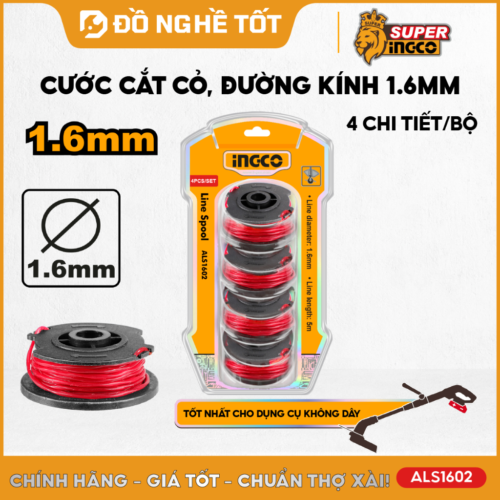 Cước cắt cỏ INGCO ALS1602 phù hợp với nhiều máy cắt cỏ (CGTLI20018,CGTLI20328,..)