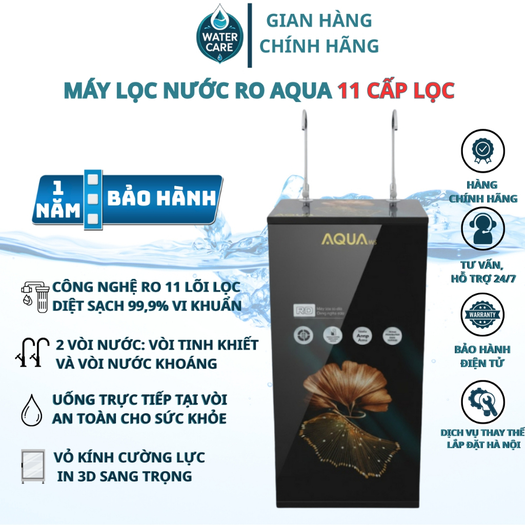 Máy Lọc Nước RO 2 Vòi 11 Cấp Lọc AQUA- Uống Trực Tiếp Tại Vòi, Diệt Sạch 99% Vi khuẩn và Tạp Chất