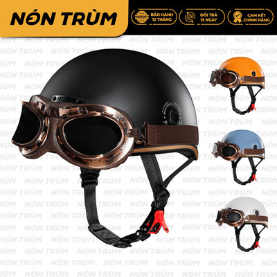 Mũ bảo hiểm xe máy 1/2 Rona haly luxury kèm kính phi công đồng chính hãng đi xe máy tại Nón Trùm