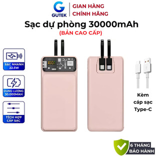  Pin Sạc dự phòng 30000mah sạc nhanh 22,5w có sẵn dây cho nhiều điện thoại -  Gutek GT159 