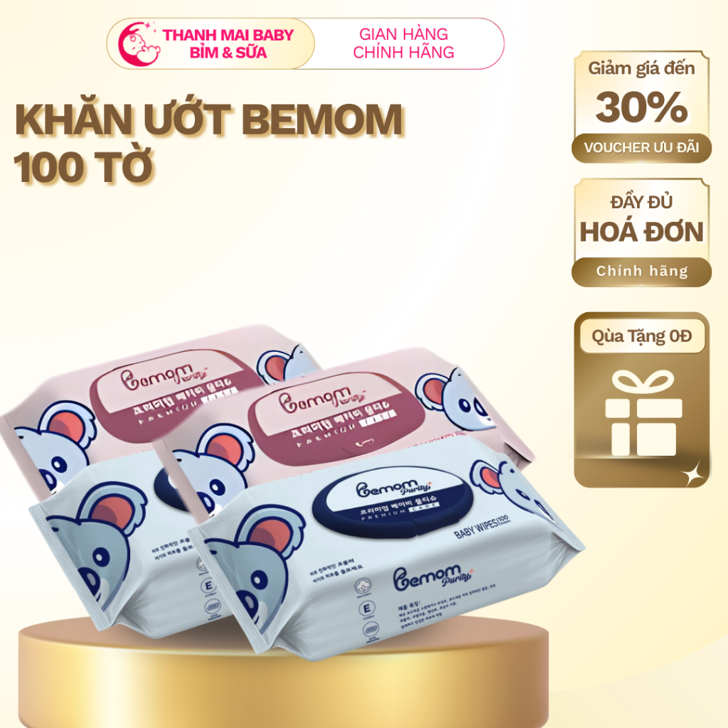 Khăn Ướt Bemom Purity+ Hàn Quốc 100 Tờ Không Mùi Dập Nổi 3D Siêu Dày 1kg Cho Bé Sơ Sinh - Thanh Mai 