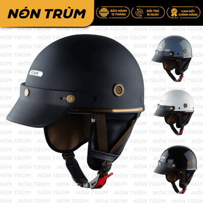 Mũ bảo hiểm nửa đầu Rona Pug lưỡi trai vintage dành cho nam nữ đi xe máy chính hãng tại Nón Trùm