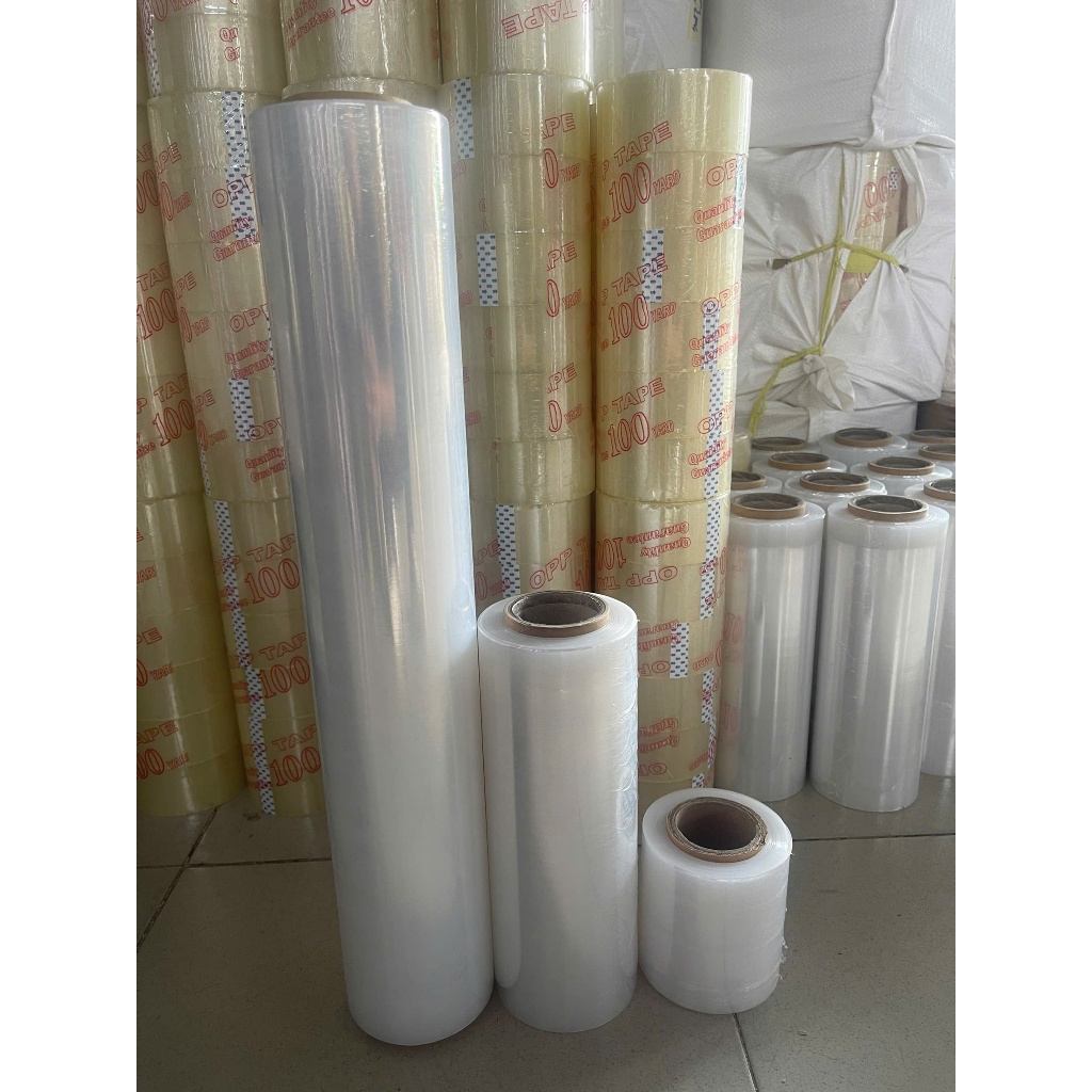 Màng Pe, màng co loại trắng 1KG-25CM LÕI 300GR, dùng quấn hàng hóa, chất liệu co dãn và dính tốt