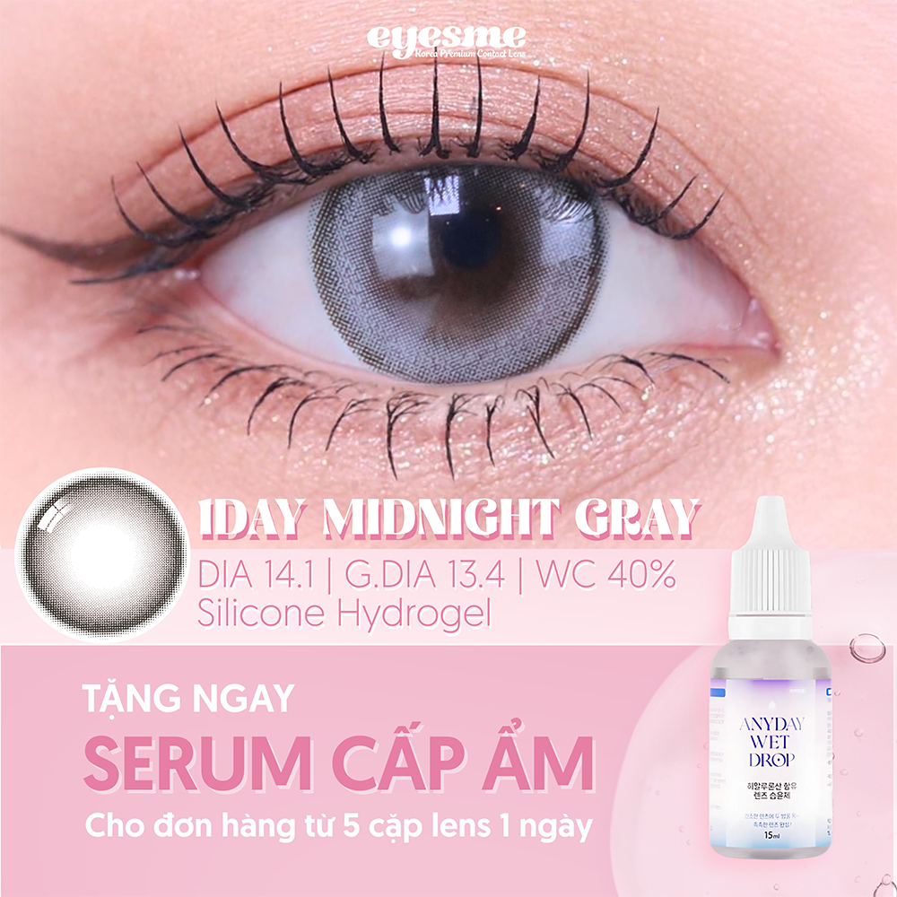 [Lens 1 ngày] Kính áp tròng Eyesme - Midnight Gray - Lens xám ánh tím thời thượng