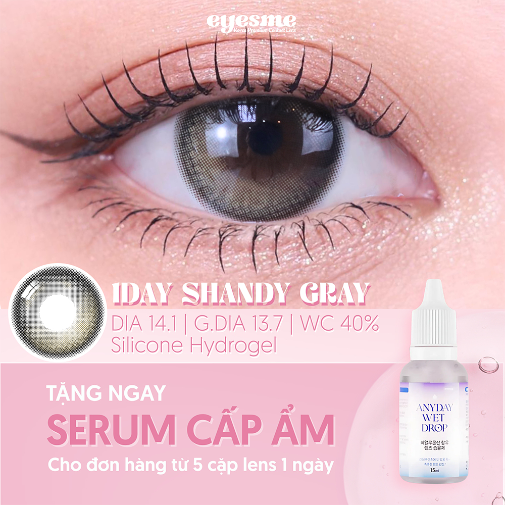 [Lens 1 ngày] Kính áp tròng Eyesme - Shandy Gray - Lens xám hiệu ứng highlight chuyển màu tinh tế