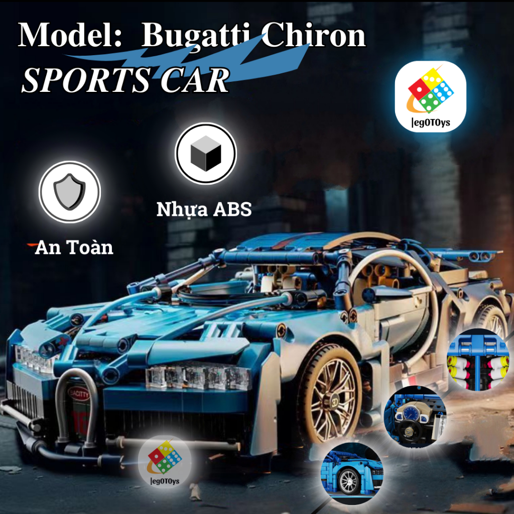 Mô Hình Lắp Ráp Siêu Xe Bugati Chiron 1408+ psc - Size 36x18x12cm - Tỉ Lệ 1:14 +Tặng Đèn