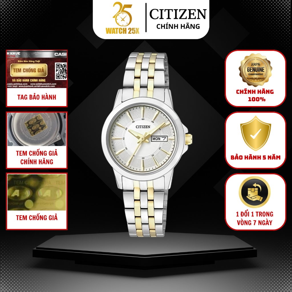 Đồng Hồ Nữ Citizen EQ0608-55A Watch25x - Kiểu Dáng Cổ Điển Dây Kim Loại Bạc Mặt Trắng Cọc Số Tinh Tế