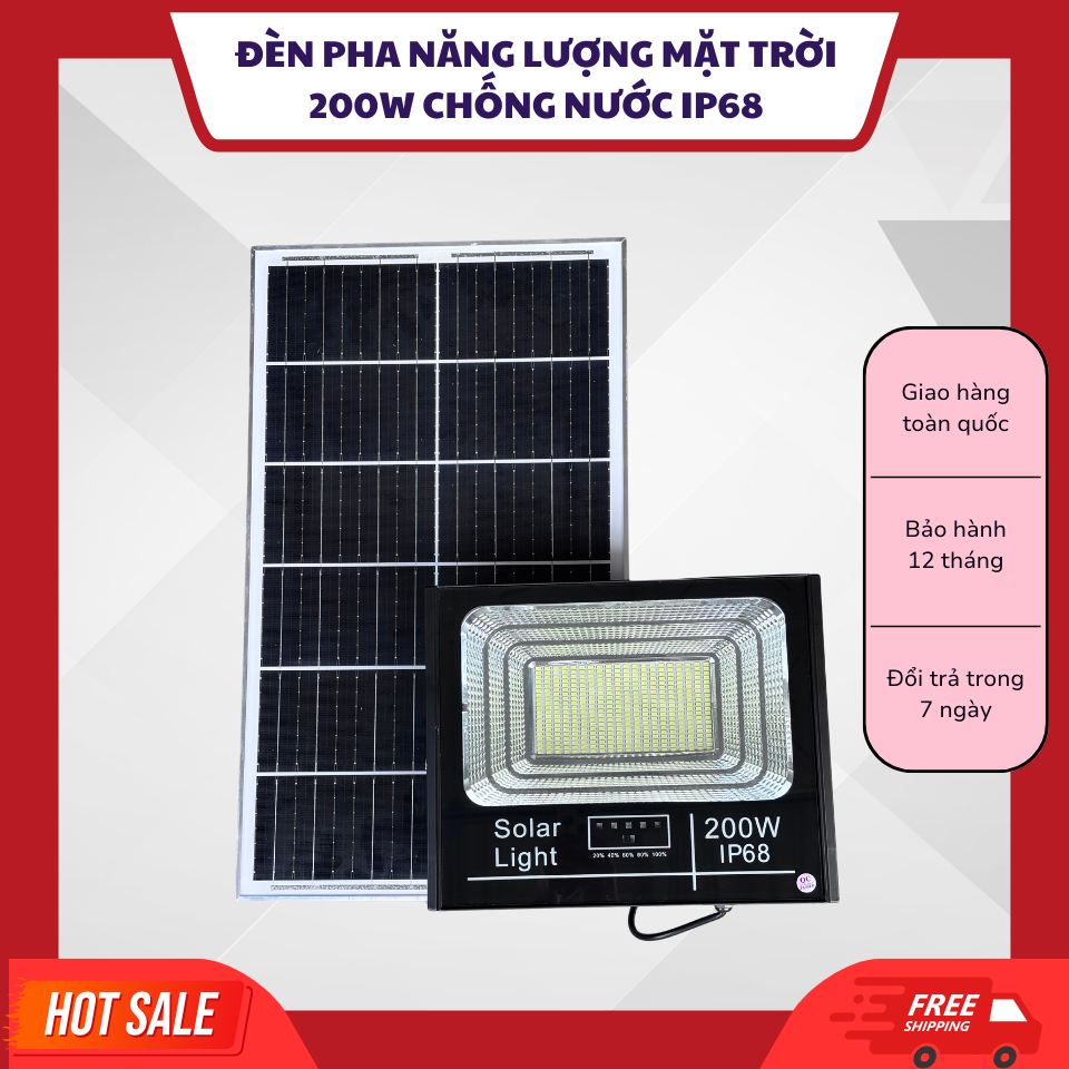 Đèn pha led Năng lượng mặt trời Solar Light 200W, chống nước chuẩn IP68, siêu sáng,remote điều khiển