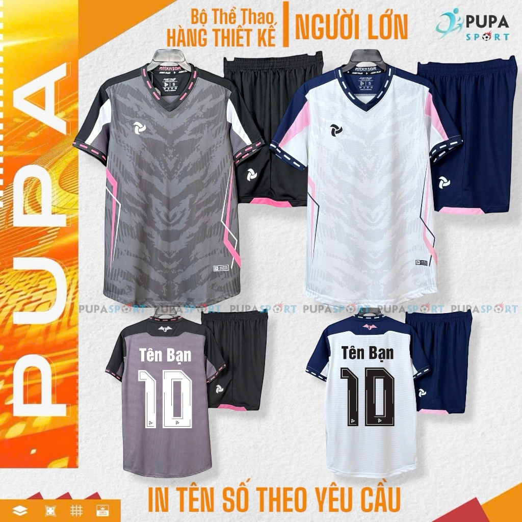 PUPA SPORT Bộ Đồ Đá Banh Jp Không Logo Phantor - Màu Trắng/Đen, Vải Thun Lạnh Cao Cấp Cho Nam Nữ