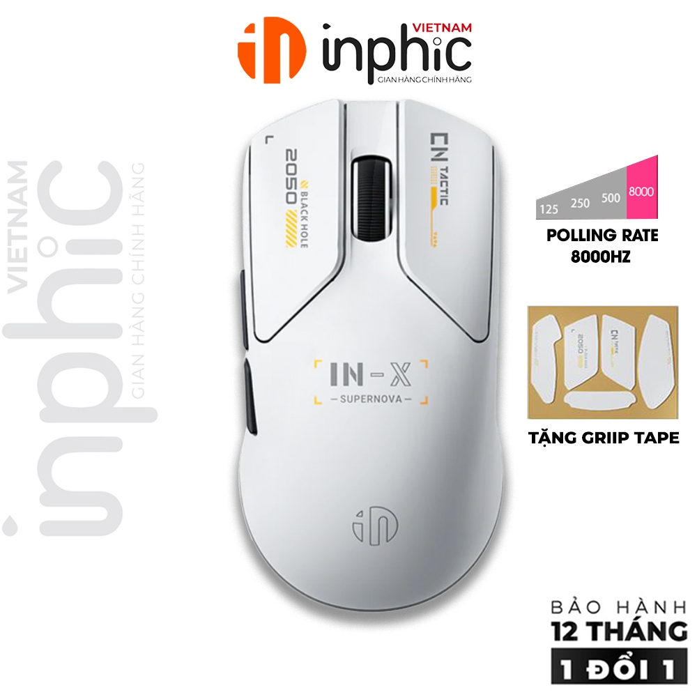 Chuột không dây gaming  INPHIC INX pin sạc siêu nhẹ PWA3950 8000HZ game FPS có app wireless
