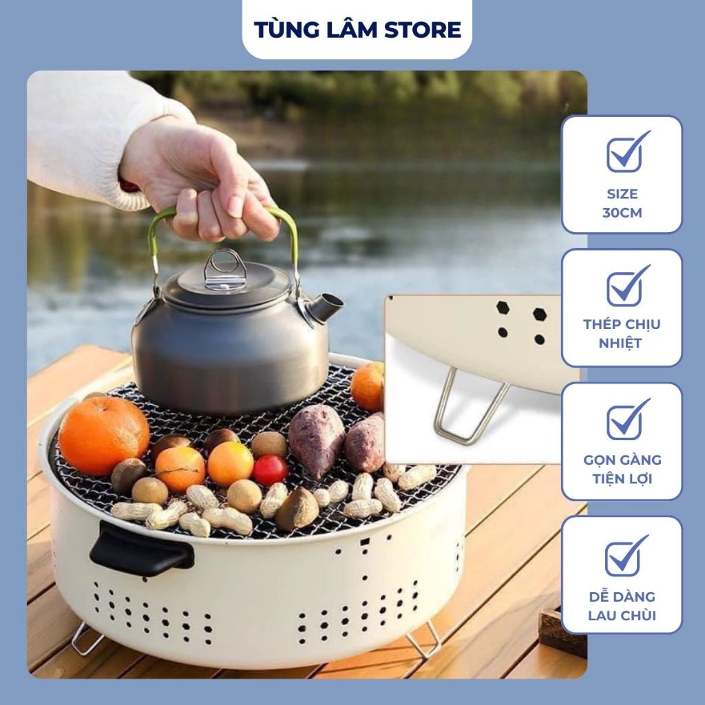 Bếp Nướng Than Hoa BBQ để bàn size 30cm chống nóng hàng loại 1 hộp xanh lòng bếp đen