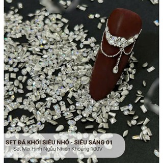 Set đá khối chân bằng super mini siêu nhỏ đính nails chân vàng trang trí móng 100 viên, phụ kiện nail