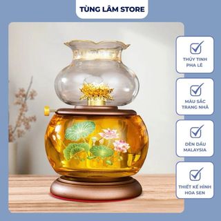  Đèn Dầu Lưu Ly Hoạ Tiết Hoa Sen Cao Cấp Trang Trọng Cho Ban Thờ 