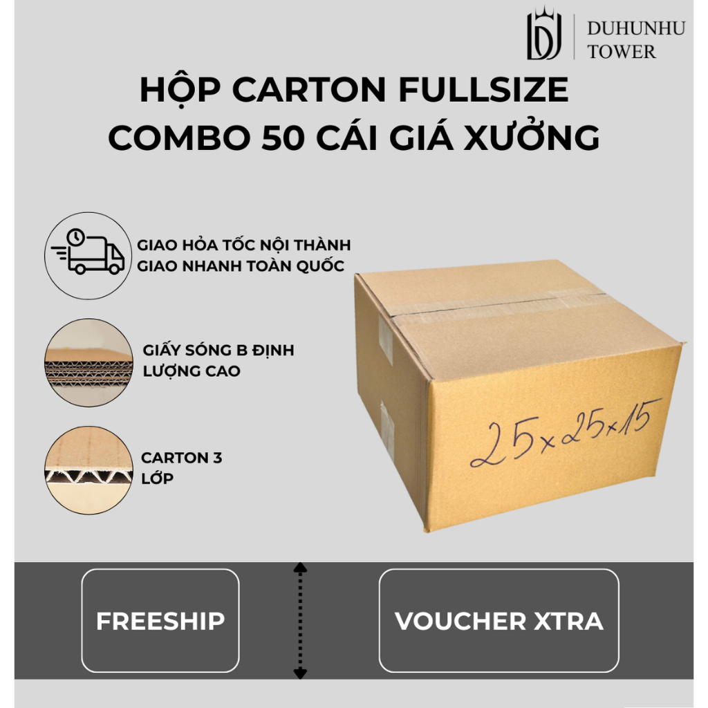 Combo 50 thùng carton 25x25x15 cao cấp giá xưởng, thùng carton ship cod giá rẻ