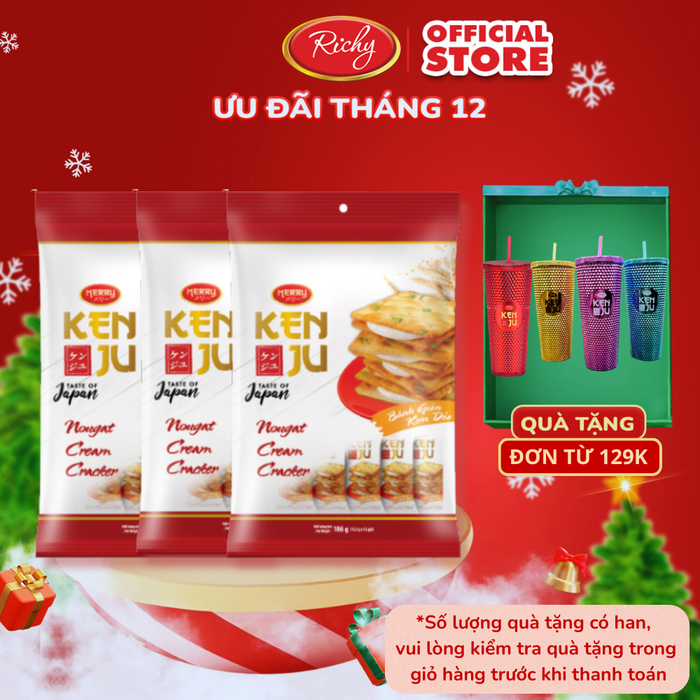   TẶNG LY KENJU ĐƠN 129K  Combo 3 Bánh Richy Kenju Kem Dẻo 186gr 