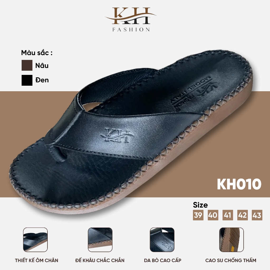 Dép Kẹp Nam Da Bò Thật 100% Chuẩn KH FASHION Đế Cao Su Chống Trượt Dép Xỏ Ngón