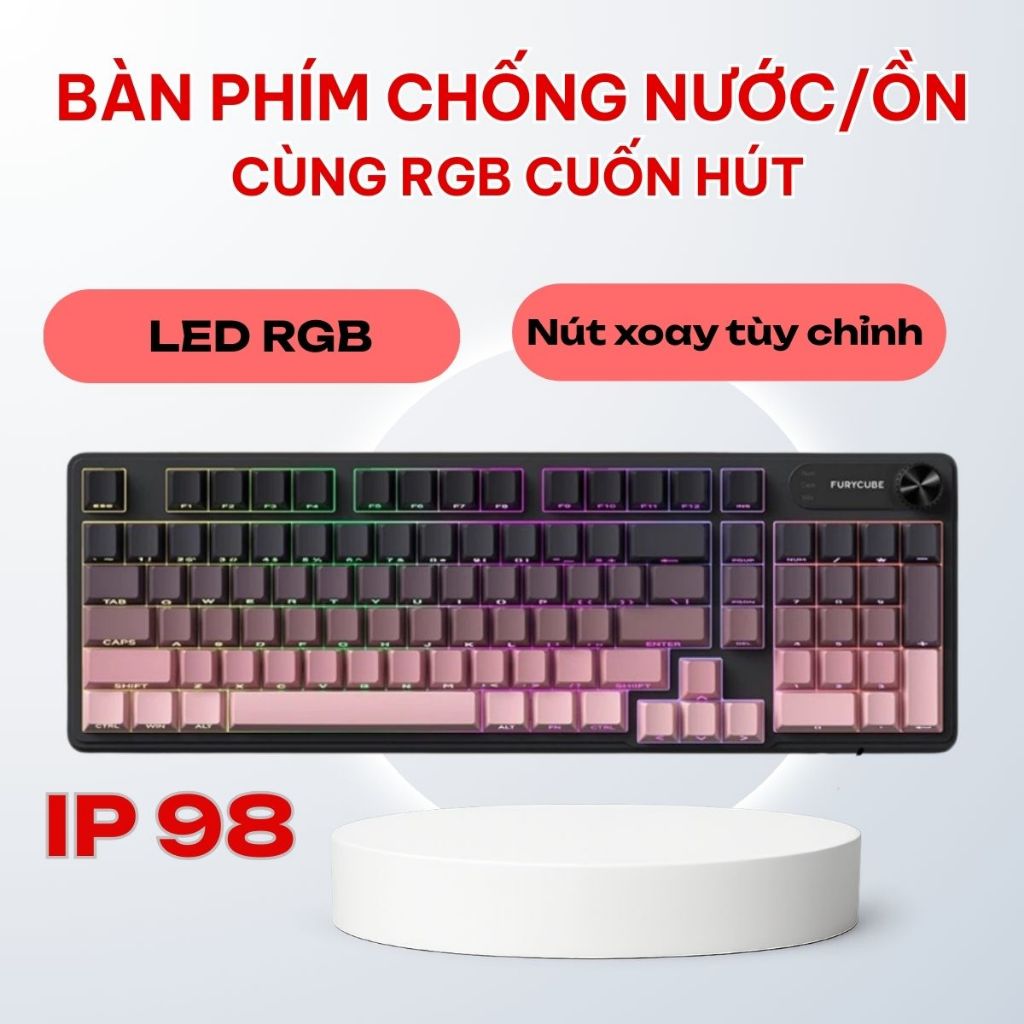 Bàn Phím IP98 LED RGB có núm tùy chỉnh, Chống thấm nước, Phím PBT Cao Cấp, Gõ Êm Chống Ồn, Chơi game