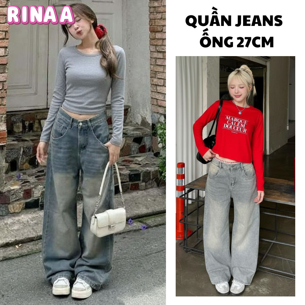 Quần jean nữ MIAA ống suông rộng cạp cao ôm eo cực tôn dáng phong cách Retro Ulzzang hot trend
