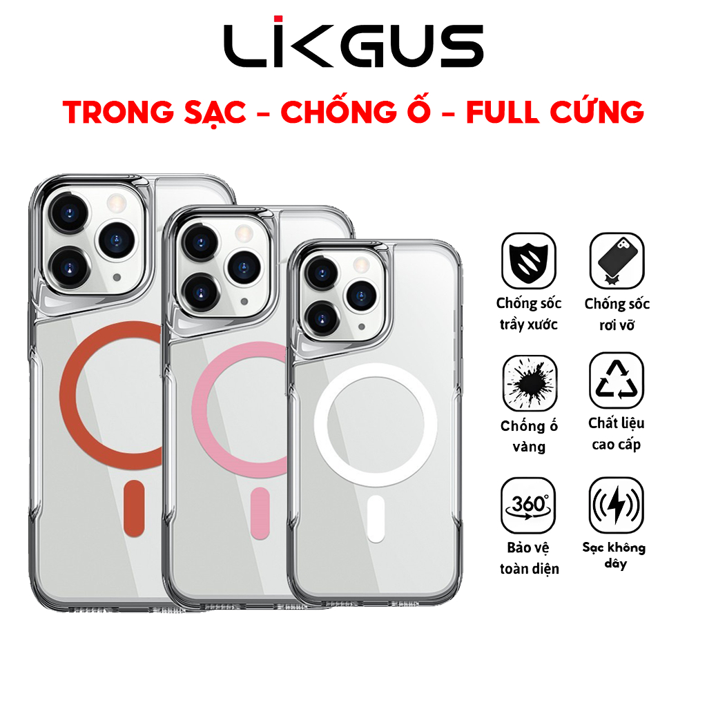 Ốp Lưng LIKGUS Candy Mag Lưng Cứng Viền Cứng Không Ố Vàng Dùng Cho IP 11-12-13-14-15-16-Pro-Promax